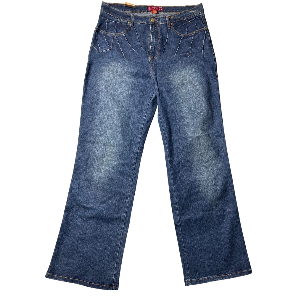 VTG Original Foxie Jeans Womens 16 Dark Wide Leg Red Contrast Stitch Denim NWT